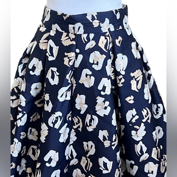 NWOT ELIZA J Navy Blue White + Gold Metallic A-Line Formal Knee Length Skirt 4 - Picture 3 of 8